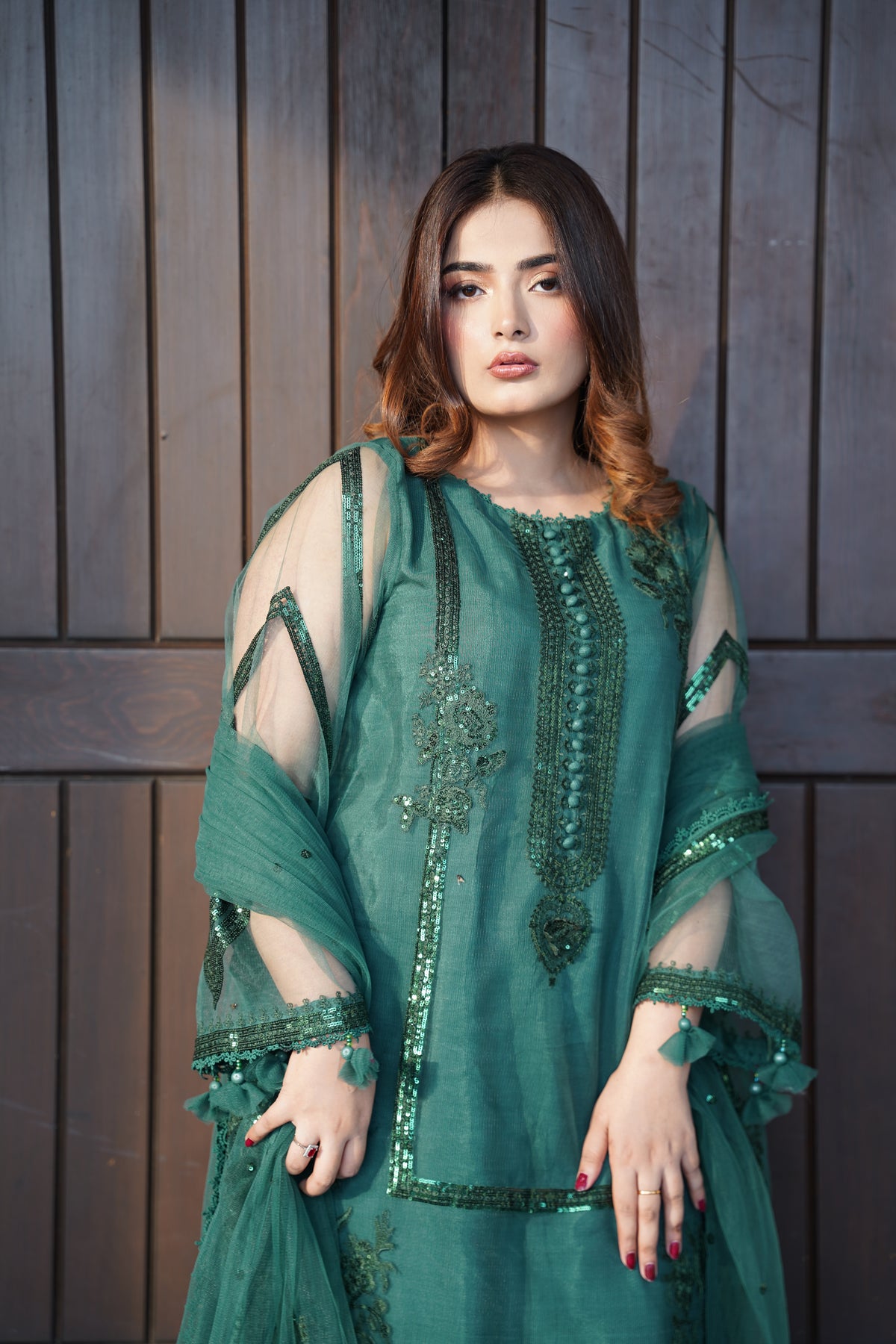 DEEP TEAL 3 PCS - Embroidered